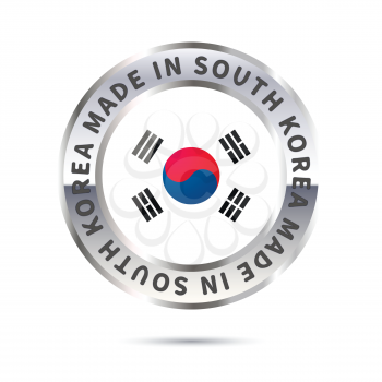 Glossy metal badge icon, made in South korea with flag