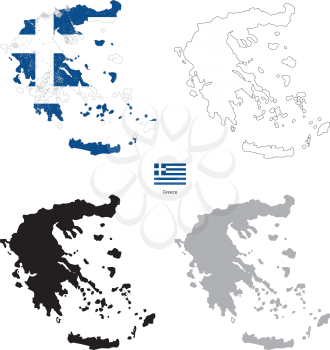 Greece country black silhouette and with flag on background, isolated on white