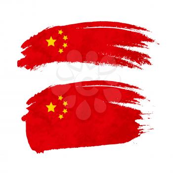 Grunge brush stroke with China national flag isolated on white