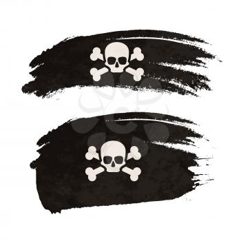 Grunge brush stroke with pirate flag isolated on white