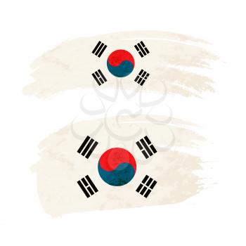 Grunge brush stroke with South Korea national flag isolated on white