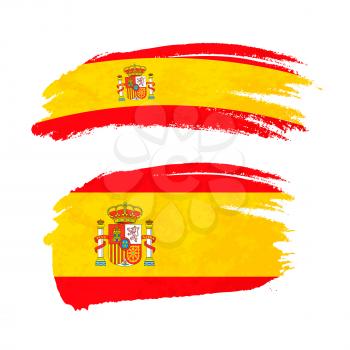 Grunge brush stroke with Spain national flag isolated on white