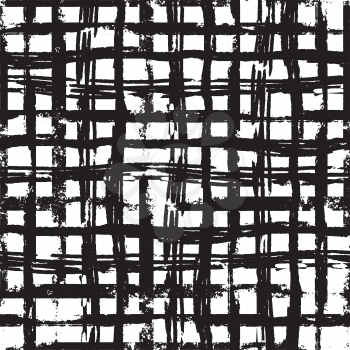 Hand drawn grunge ink grid on white, seamless pattern