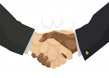 Handshake with black hand, flat illustration for business and finance concept isolated on white