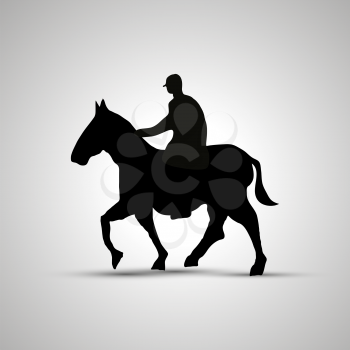 Horse rider silhouette, side view simple black icon with shadow