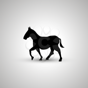 Horse silhouette, simple black icon with shadow