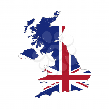United Kingdom country silhouette with flag on background on white
