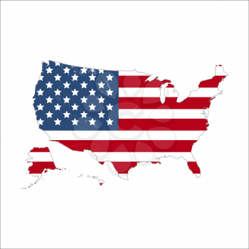 USA country silhouette with flag on background on white