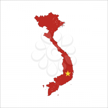 Vietnam country silhouette with flag on background on white