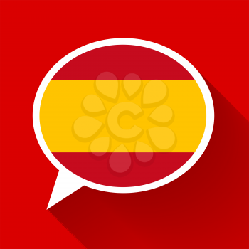 White speech bubble with Spain flag and long shadow on red background. Spanish language conceptual illustration