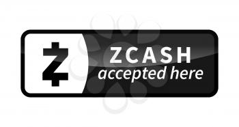 Zcash accepted here, black glossy badge isolated on white
