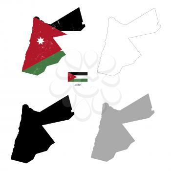 Jordan country black silhouette and with flag on background, isolated on white
