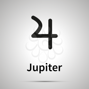 Jupiter astronomical sign, simple black icon with shadow