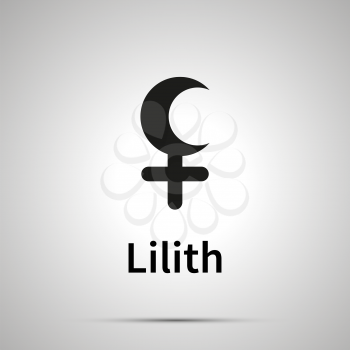 Lilith astronomical sign, simple black icon with shadow on gray