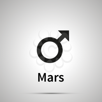 Mars astronomical sign, simple black icon with shadow