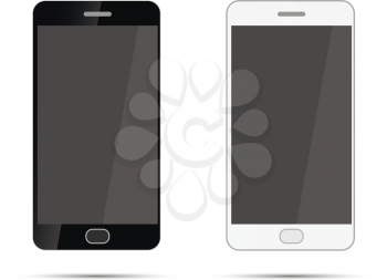 Mobile smartphones in black and white colors, isolated on white