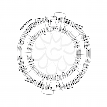 Music notes on stave in round shape isolated on white