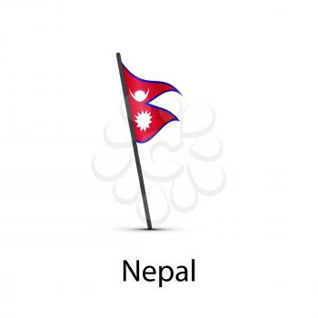 Nepal flag on pole, infographic element isolated on white