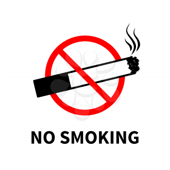 No smoking forbidden sign, black cigarette with smoke isolated on white