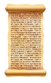 Old textured papyrus scroll with hebrew text without any sense on white