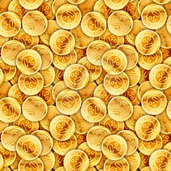 Placer of bright glossy old gold coins, seamless pattern