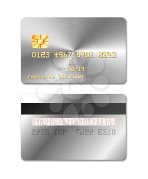 Platinum realistic credit card from both sides isolated on white
