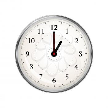 Realistic clock face showing 01-00 isolated on white