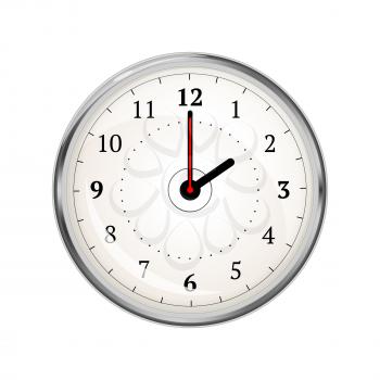 Realistic clock face showing 02-00 isolated on white