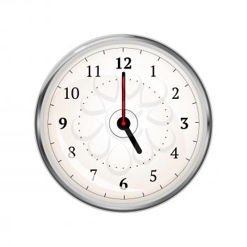 Realistic clock face showing 05-00 isolated on white
