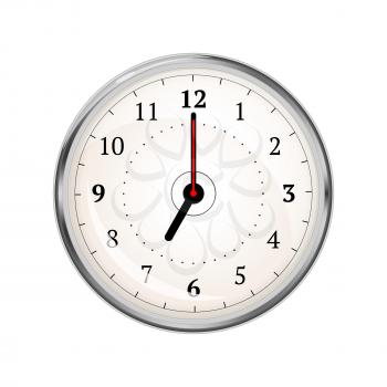 Realistic clock face showing 07-00 isolated on white
