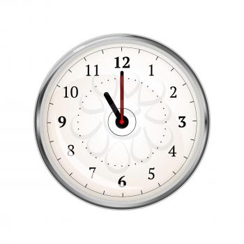 Realistic clock face showing 11-00 isolated on white