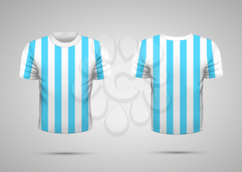 Realistic white sport t-shirt with blue stripes