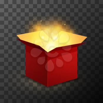 Red box with magic golden light on transparent background
