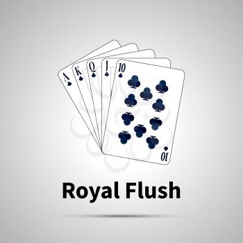 Royal Flush poker combination with shadow on gray