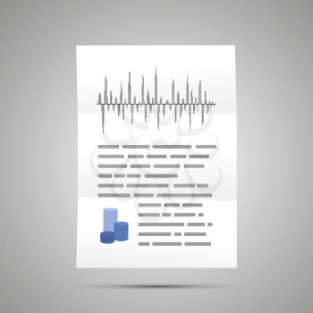 Science report with complicated graphs, A4 size document icon with shadow