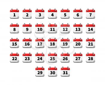 Set of bright realistic icons of calendar with dates on white