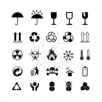 Set of different black cargo symbols isolated on white