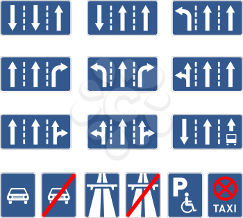Set of different blue road signs isolated on white