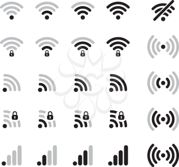 Set of different wifi connection black icons on white