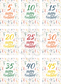 Set of happy birthday card covers for anniversary