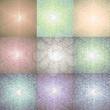 Set of nine hexagonal colorful vector backgrounds