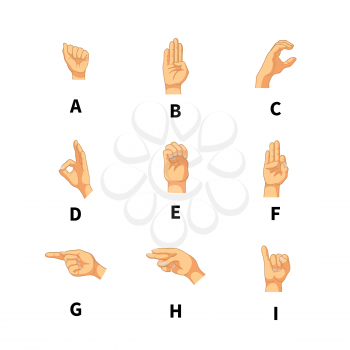 Sign language latin alphabet letters on white