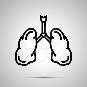 Simple black human lungs icon with with shadow on gray