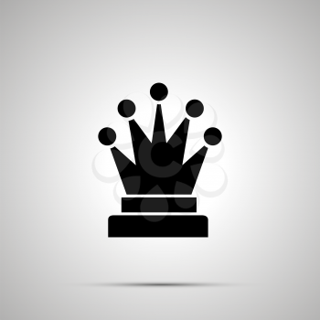 Simple black Queen chess icon with with shadow on gray