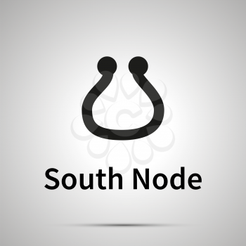 South Node astronomical sign, simple black icon with shadow