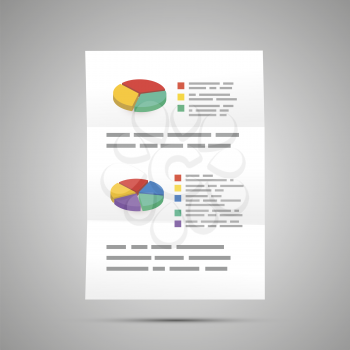 Statistic report with diagram, A4 size document icon with shadow