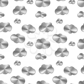 Steel metallic clouds icons isolated on white, seamless pattern