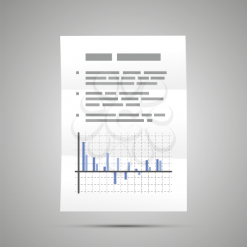 Stock exchange report with diagram, A4 size document icon with shadow on gray