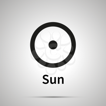 Sun astronomical sign, simple black icon with shadow on gray