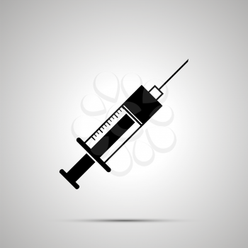 Syringe silhouette, simple black icon with shadow